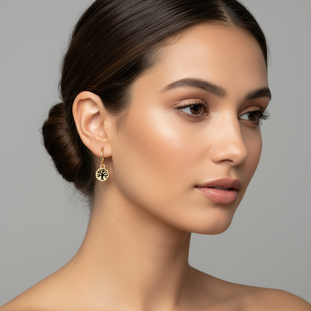 Tree of Life Gold Hoop earrings, Hoop Drop