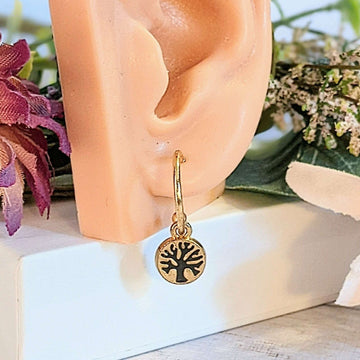 Tree of Life Gold Hoop earrings, Hoop Drop