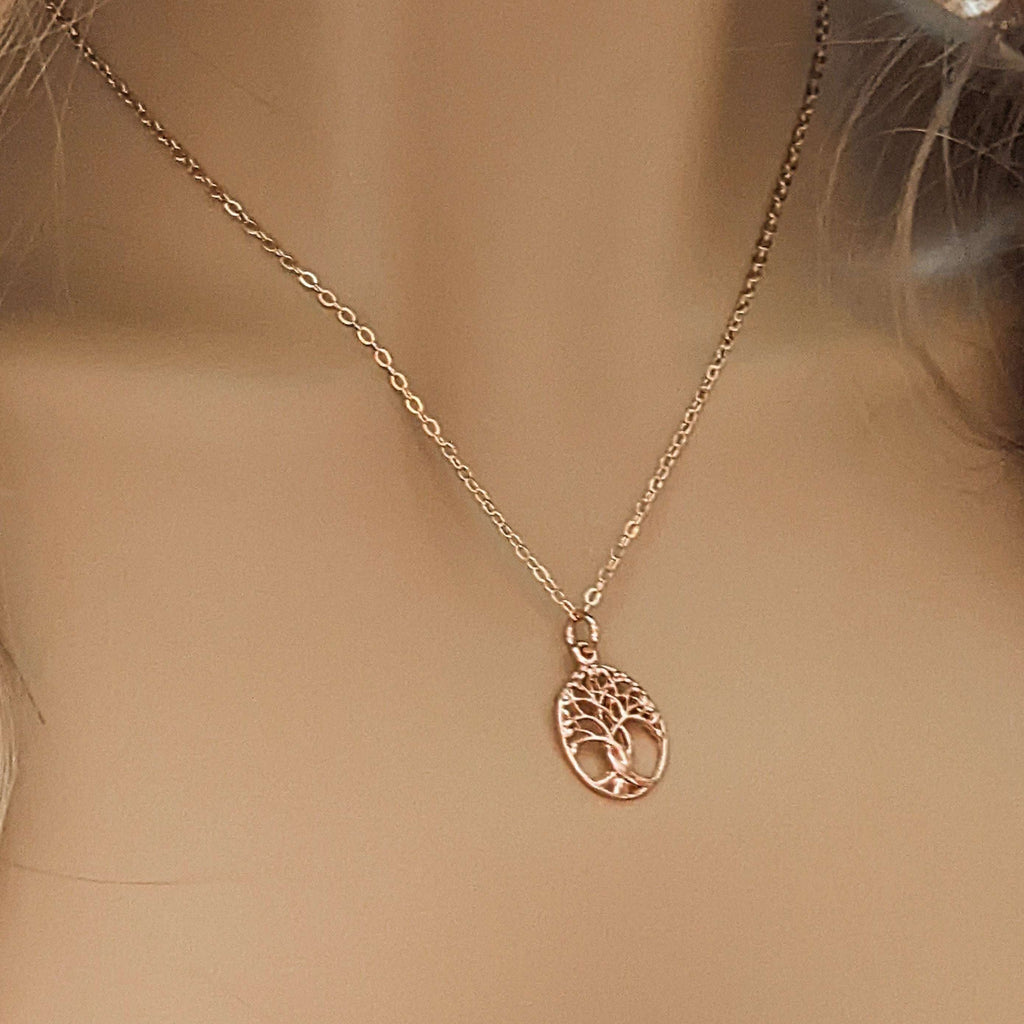 Tree of Life Rose Gold necklace earrings set,18 inch