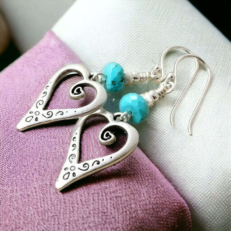 Turquoise Bead Heart dangle earrings