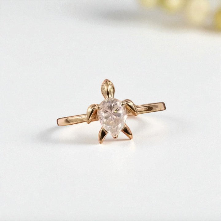 Gold CZ Turtle Ring - Size 9