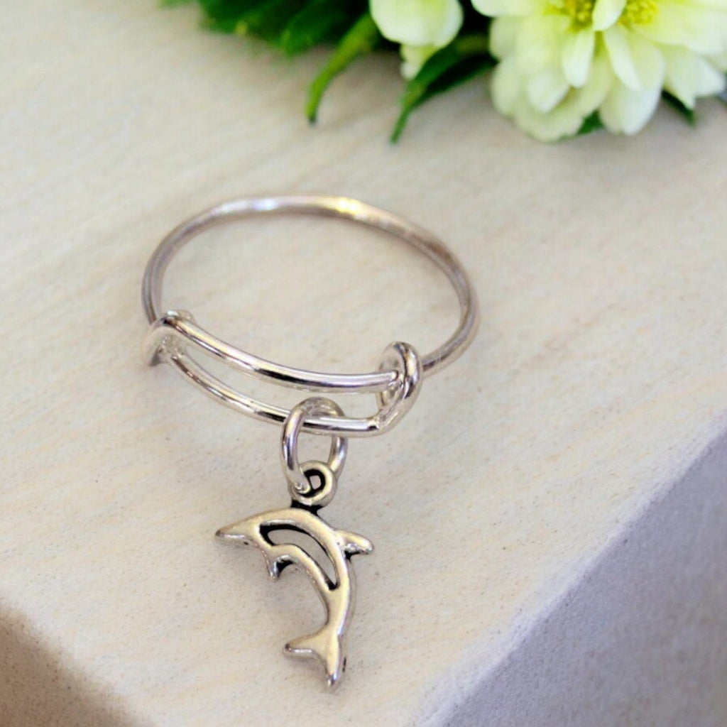 Tiny Dolphin Expandable Charm Ring,Gift for her