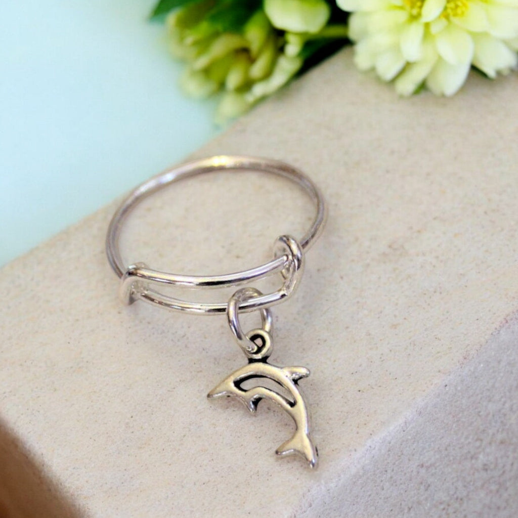 Tiny Dolphin Expandable Charm Ring,Gift for her