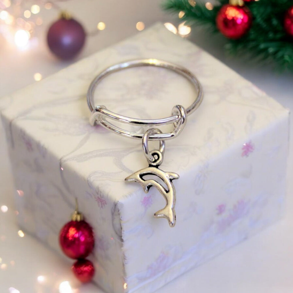 Tiny Dolphin Expandable Charm Ring,Gift for her