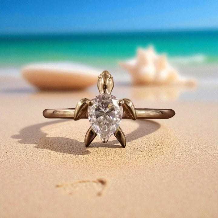 Gold CZ Turtle Ring - Size 9