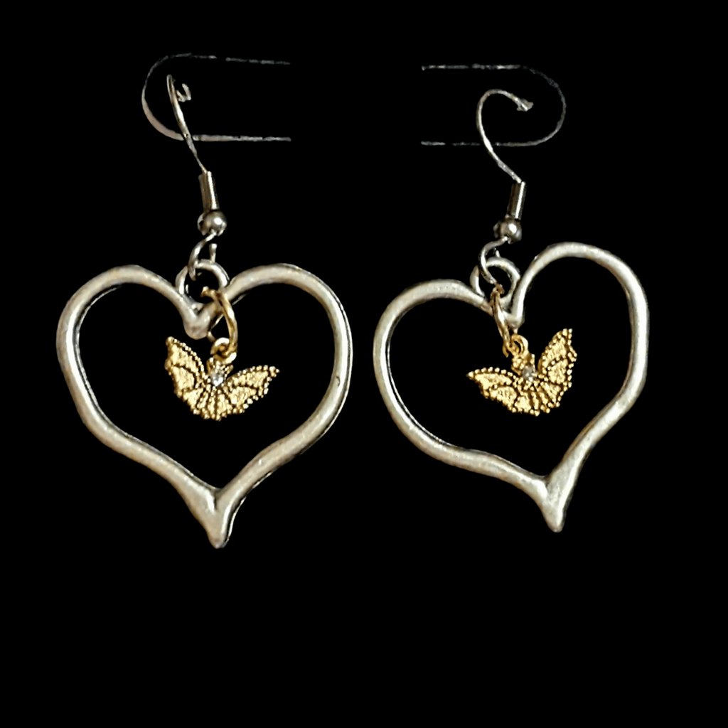 Two-Tone Bat Heart Earrings