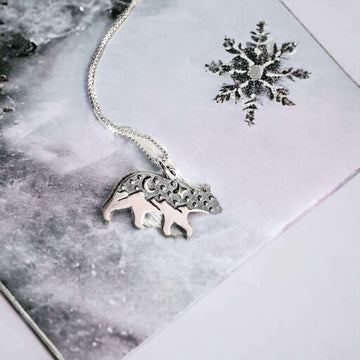 Two Tone Bear Pendant charm necklace, 22 inch