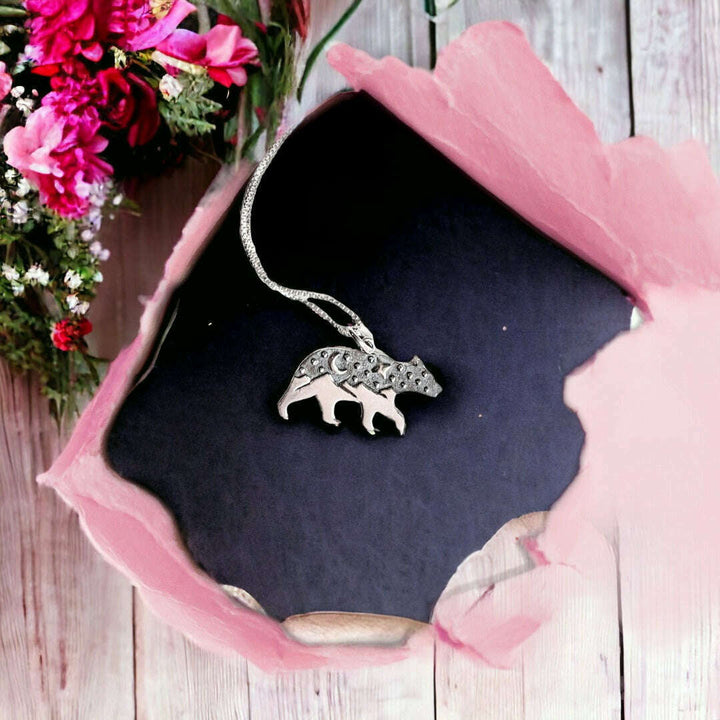 Two Tone Bear Pendant charm necklace, 22 inch
