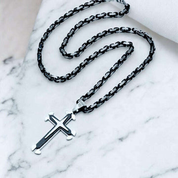 Two Tone Black/Silver Cross Tag pendant necklace, Men's Stainless Steel necklace, 22 inches