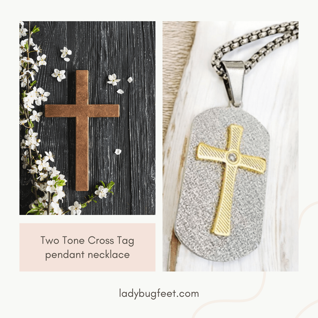 Two Tone Cross Tag pendant necklace, Men's Stainless Steel necklace, 22 inches