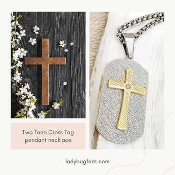 Two Tone Cross Tag pendant necklace, Men's Stainless Steel necklace, 22 inches