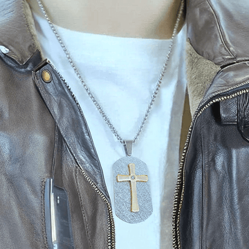 Two Tone Cross Tag pendant necklace, Men's Stainless Steel necklace, 22 inches