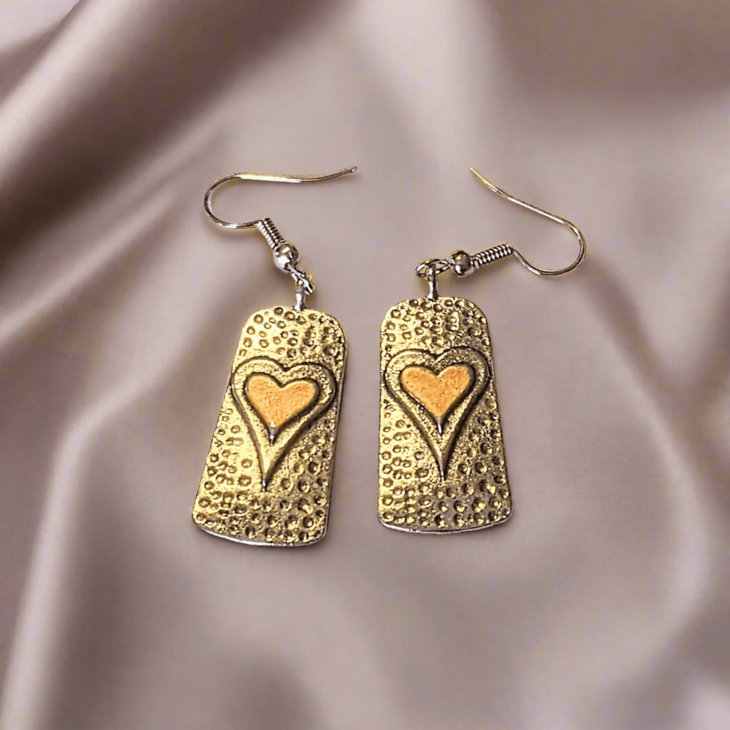 Two-Tone Heart Tag Dangle Earrings