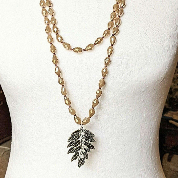 Two-Tone Leaf Champagne Crystal Necklace - 60 inch