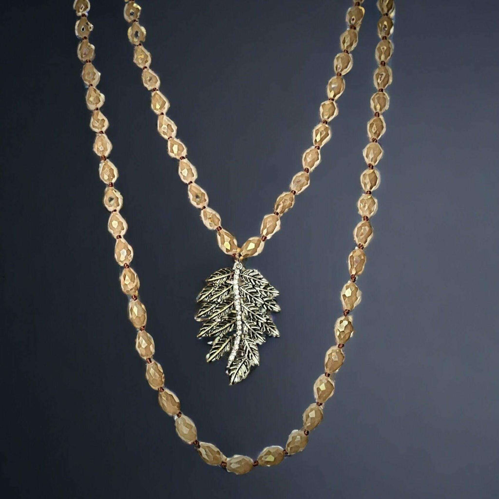 Two-Tone Leaf Champagne Crystal Necklace - 60 inch