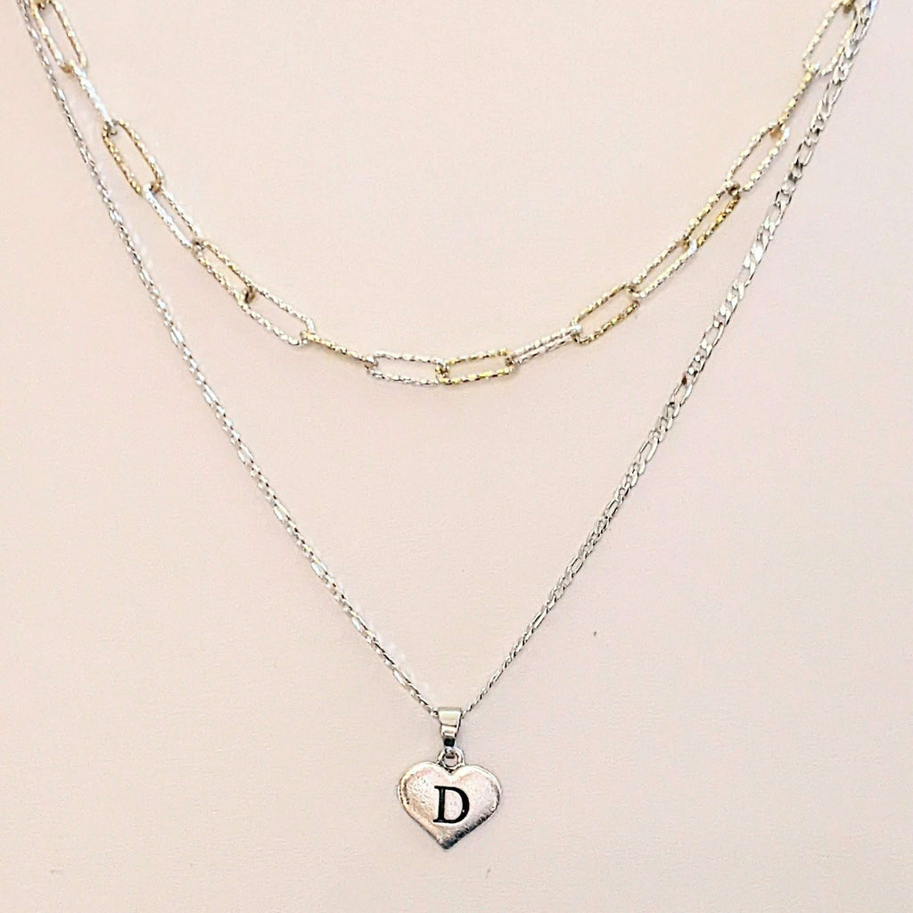 Two-Tone Paperclip & Initial Necklace Set