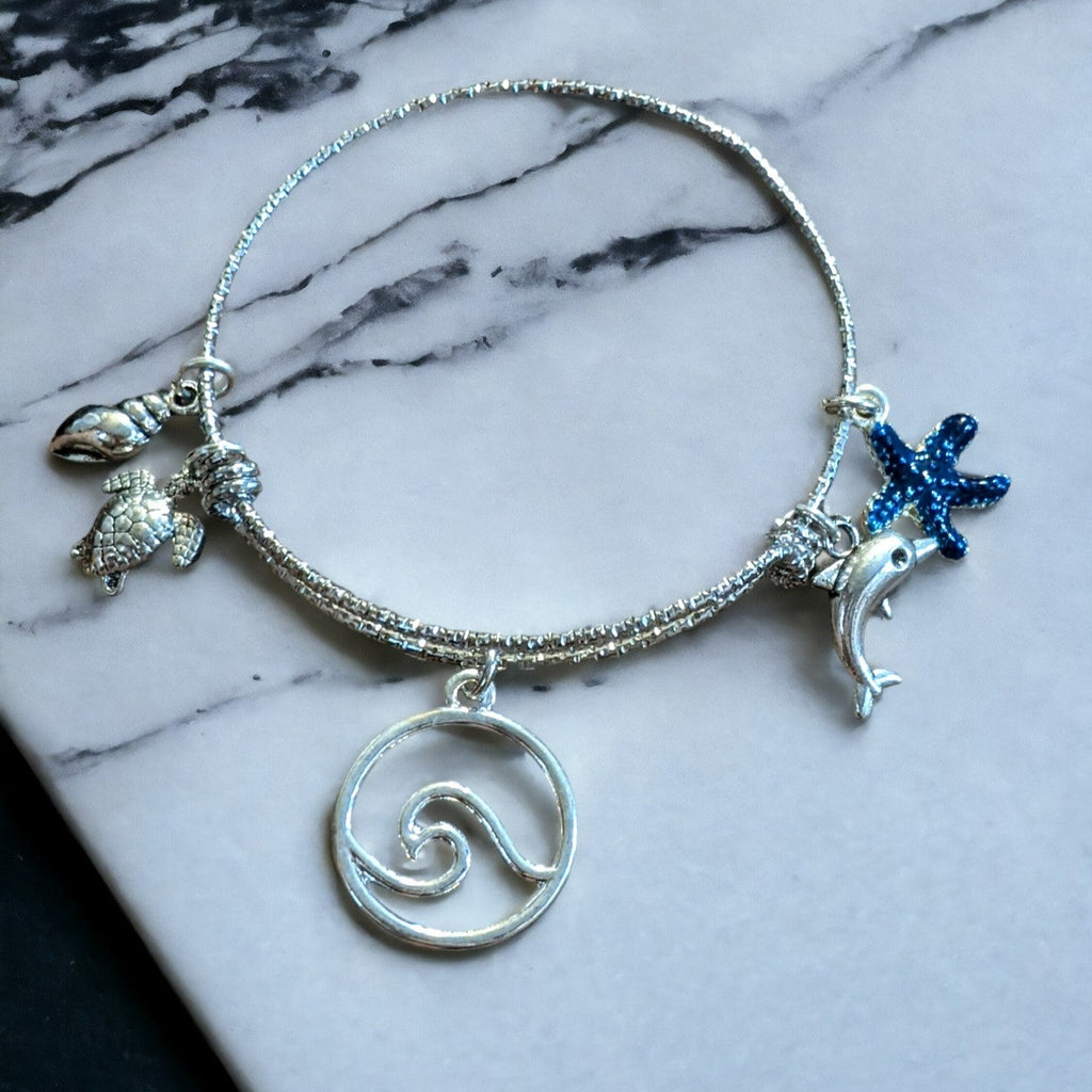 Silver Ocean Wave Seashell Bangle bracelet