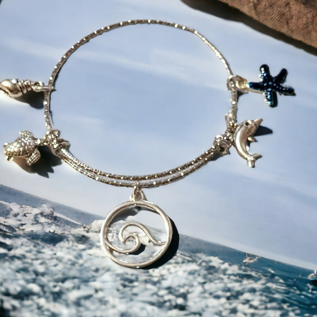 Silver Ocean Wave Seashell Bangle bracelet
