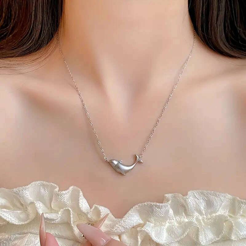 Whale Pendant charm necklace, Silver - 16 inch