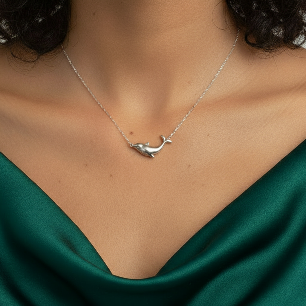 Whale Pendant charm necklace, Silver - 16 inch