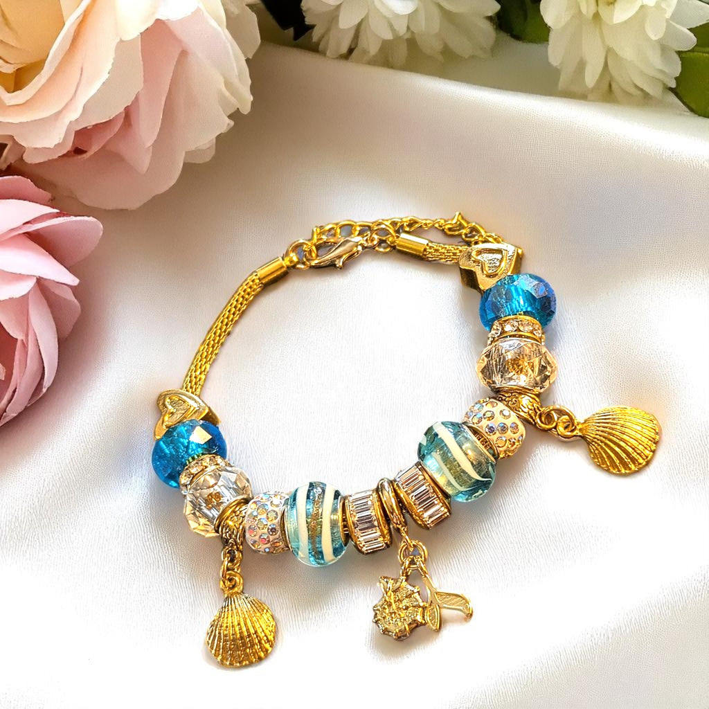 Whale Tail European beaded bracelet - Gold