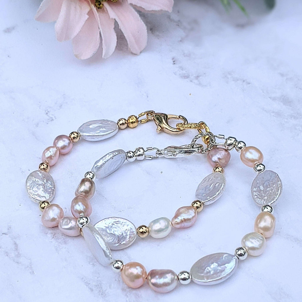 White Champagne Baroque Freshwater Pearl Bracelet - Gold or Silver