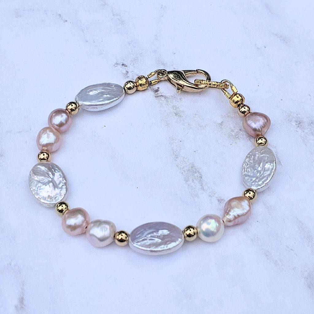 White Champagne Baroque Freshwater Pearl Bracelet - Gold or Silver GOLD