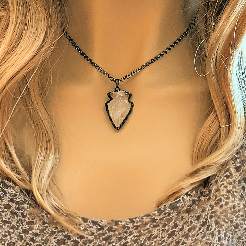 White Quartz Crystal Arrowhead necklace, 18- 24 inch