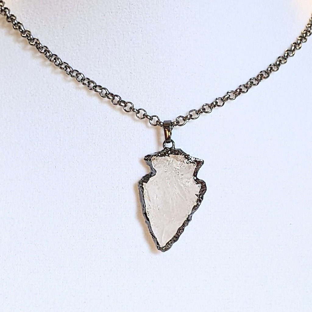 White Quartz Crystal Arrowhead necklace, 18- 24 inch