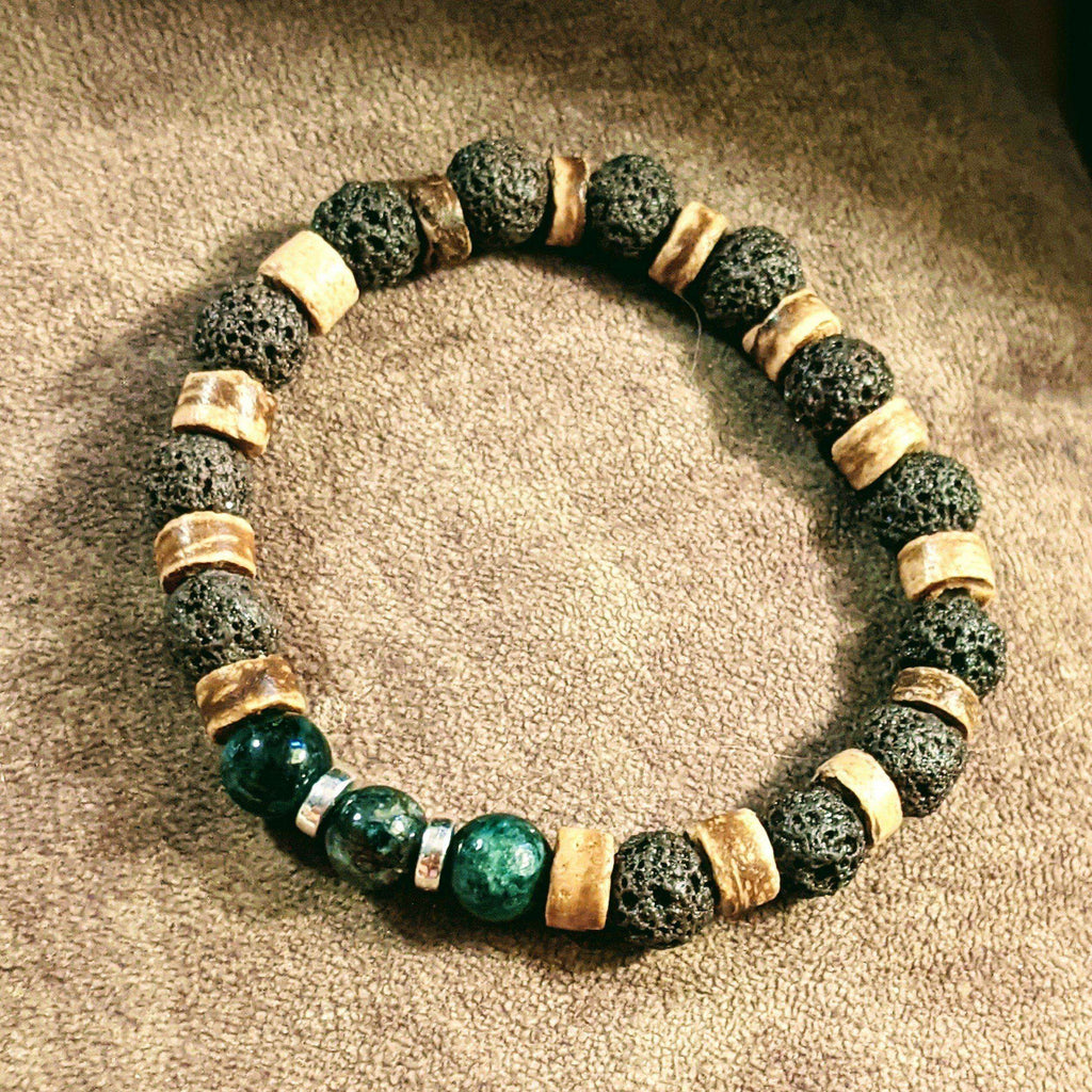 Emerald Gemstone Lava Bead Stretch bracelet-MAY Birthstone