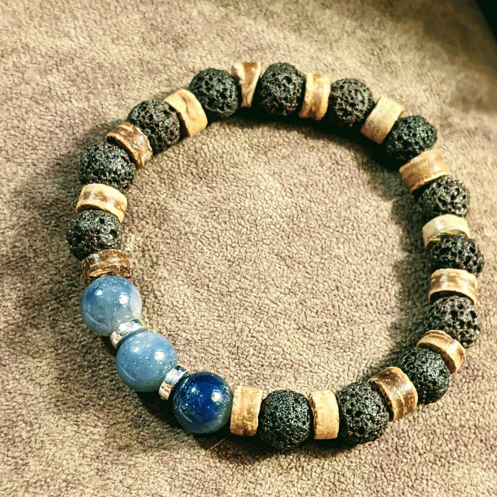Blue Sapphire Gemstone Lava Bead Stretch bracelet-SEPTEMBER Birthstone