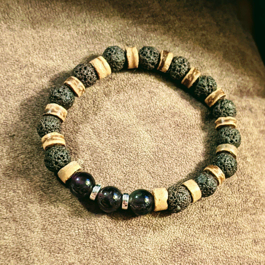 Dark Amethyst Gemstone Lava Bead Stretch bracelet-FEBRUARY Birthstone