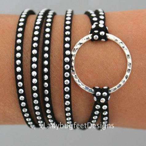 Infinity Circle Beaded Faux Suede Wrap Bracelet