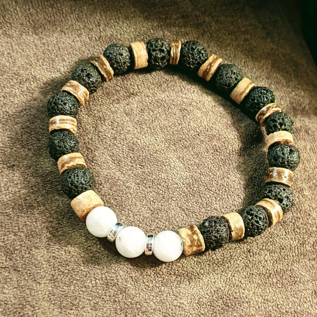 Moonstone Gemstone Lava Bead Stretch bracelet-JUNE Birthstone
