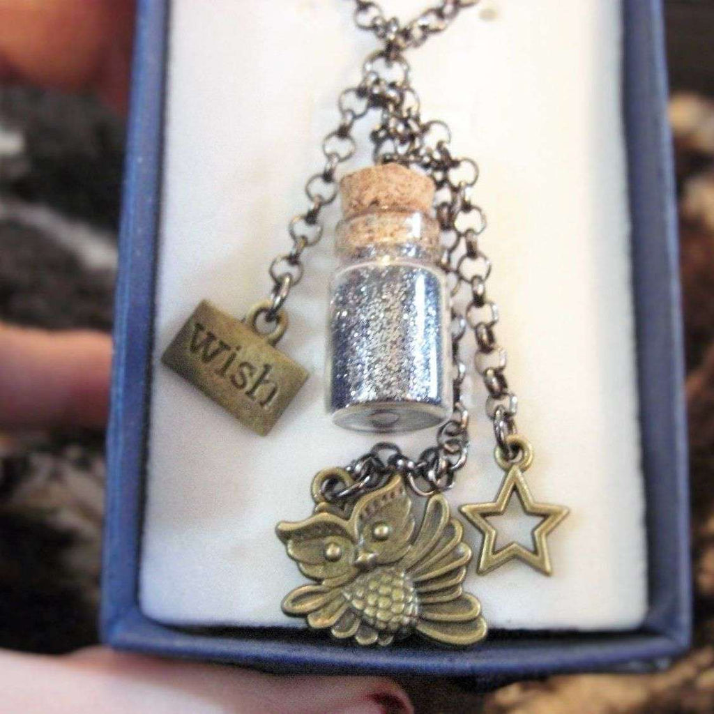 Owl, Pixie Dust, Wish Bottle Necklace, 24 inch