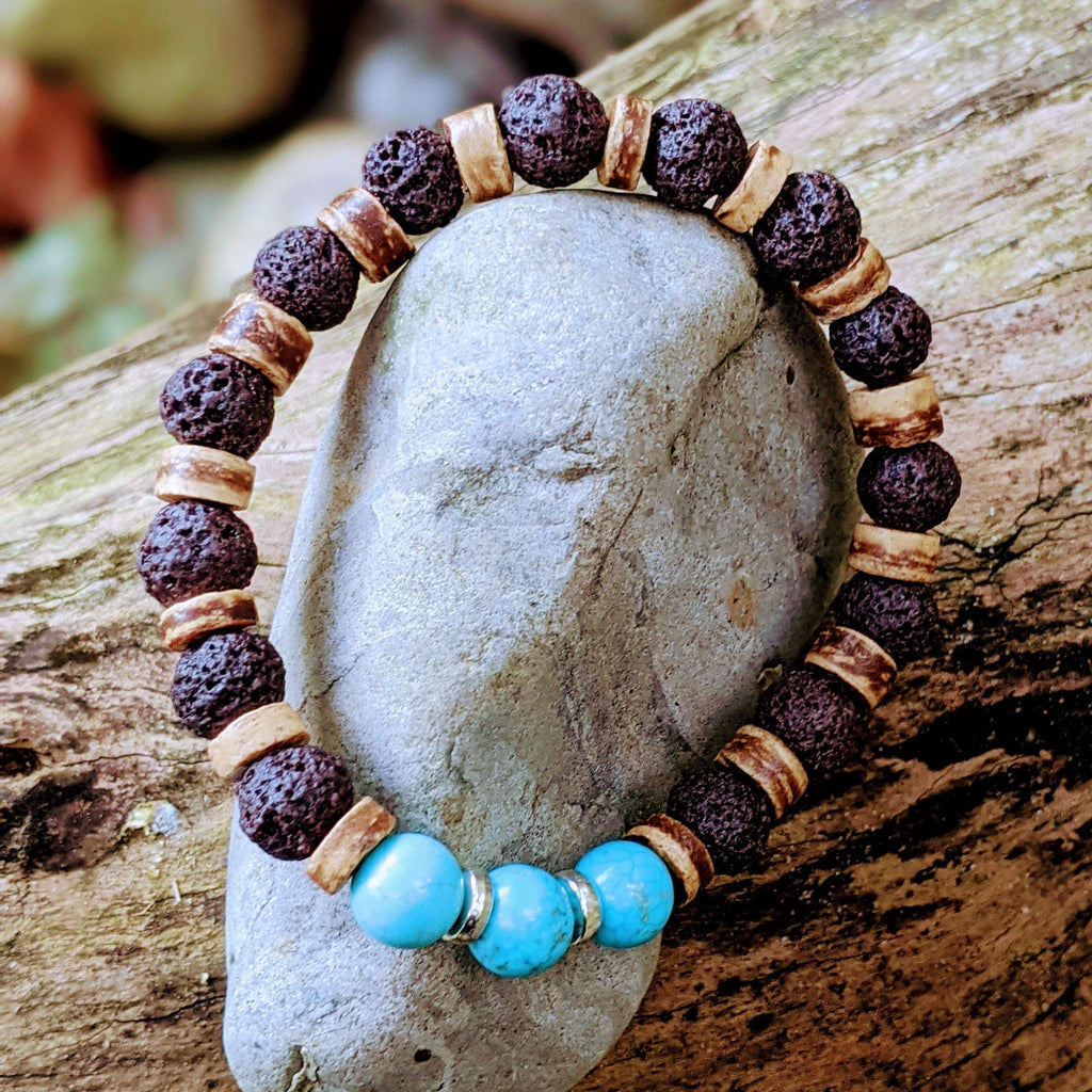 Turquoise Gemstone Lava Bead Stretch bracelet-December Birthstone