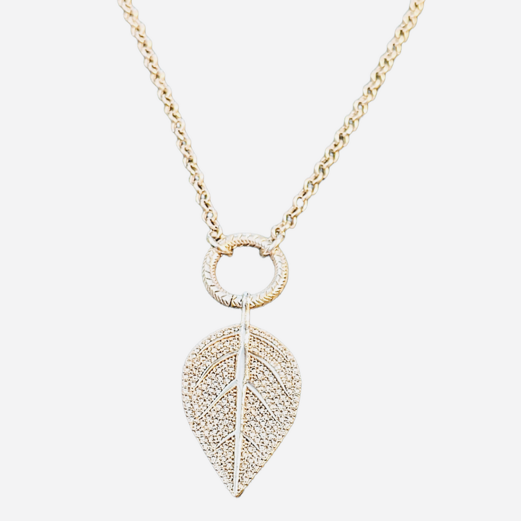 CZ Leaf charm necklace - 18-24 inch
