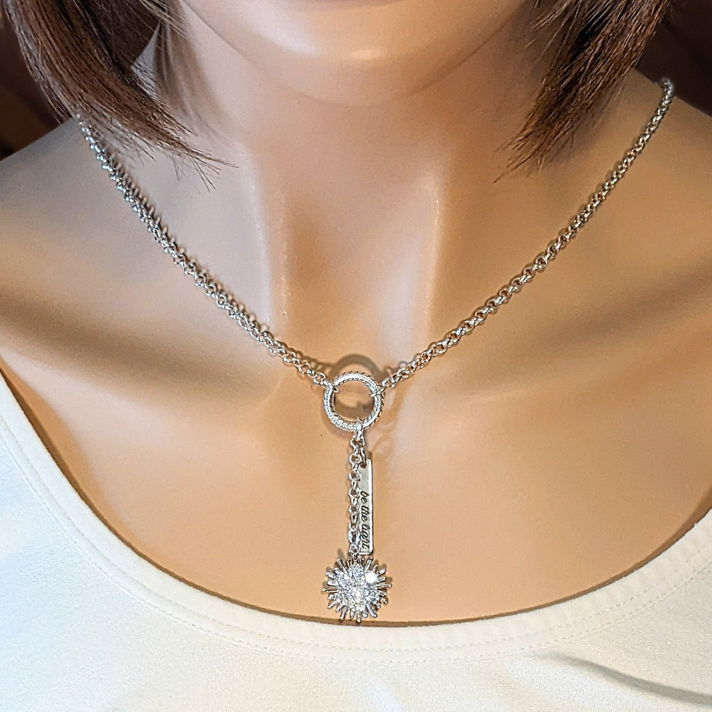 Be the Light CZ Starburst charm lariat necklace - 18-24 inch