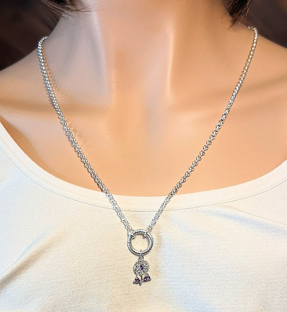 CZ Purple Flower charm necklace - 18-24 inch