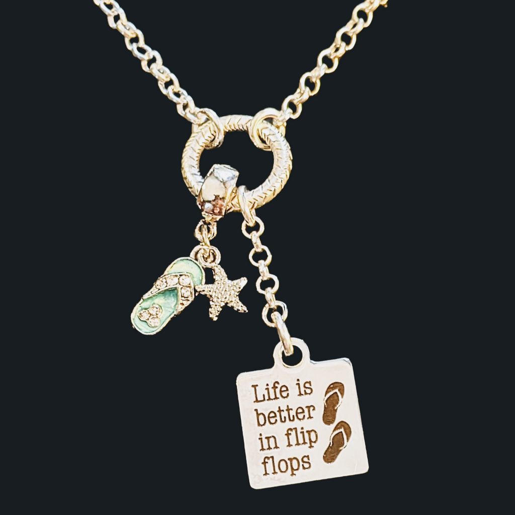 Life is Better in Flip Flops cluster charm lariat necklace - 18-24 inch