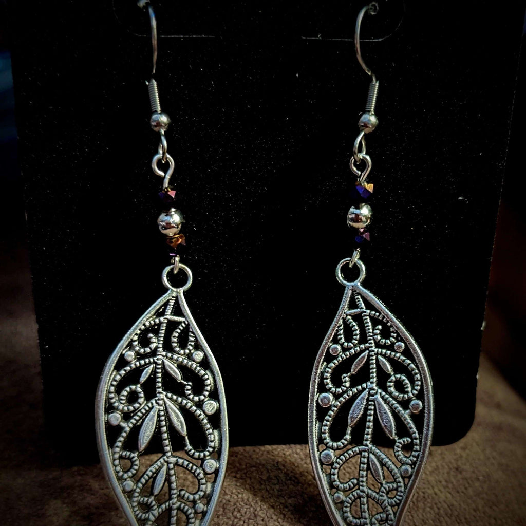 Fancy Leaf Purple Crystal Earrings