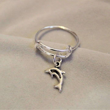 Tiny Dolphin Expandable Charm Ring,Gift for her