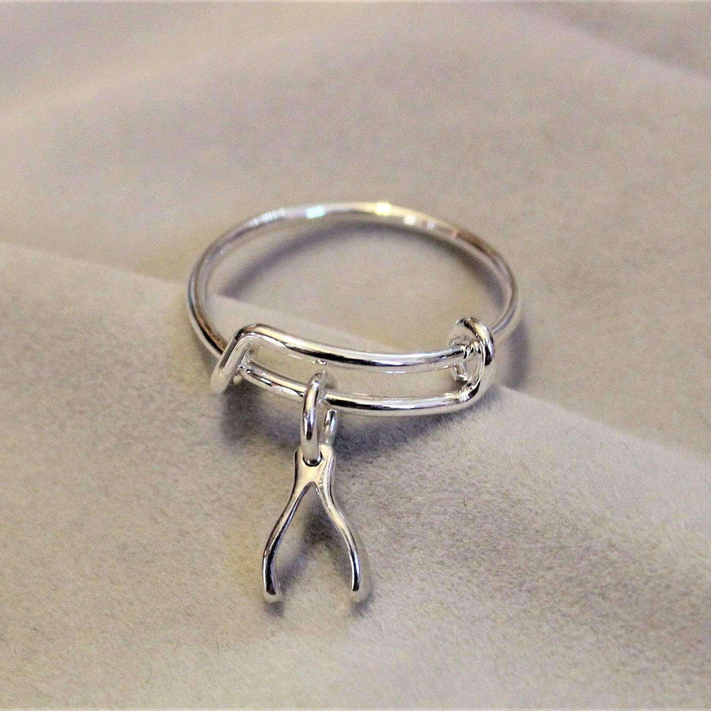 Sterling Silver Wishbone Expandable Charm Ring/Gift for her/Sterling Silver Mini Bangle