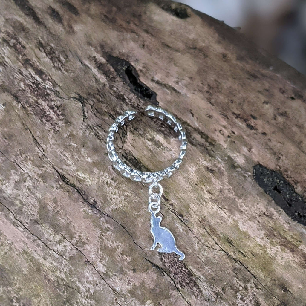 Sterling Silver Cat Chainlink Charm Ring