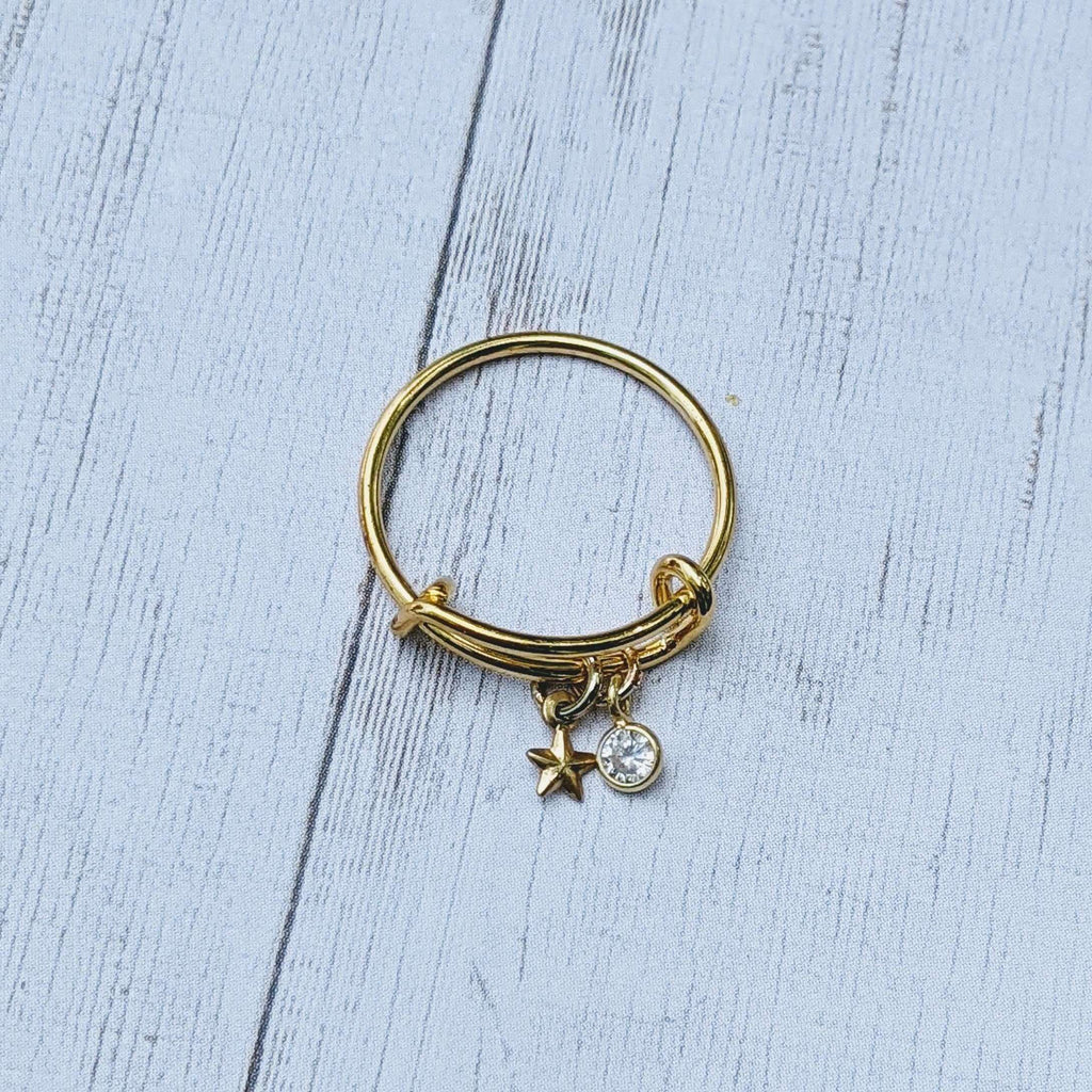Gold Star Crystal Dangle Charm Ring