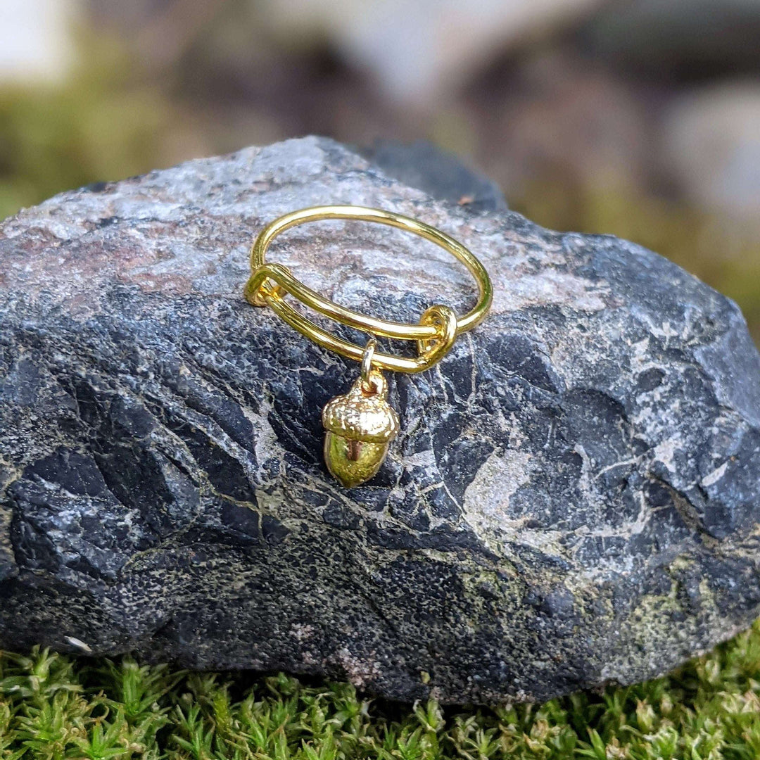 Tiny Acorn Expandable Charm Ring - Gold