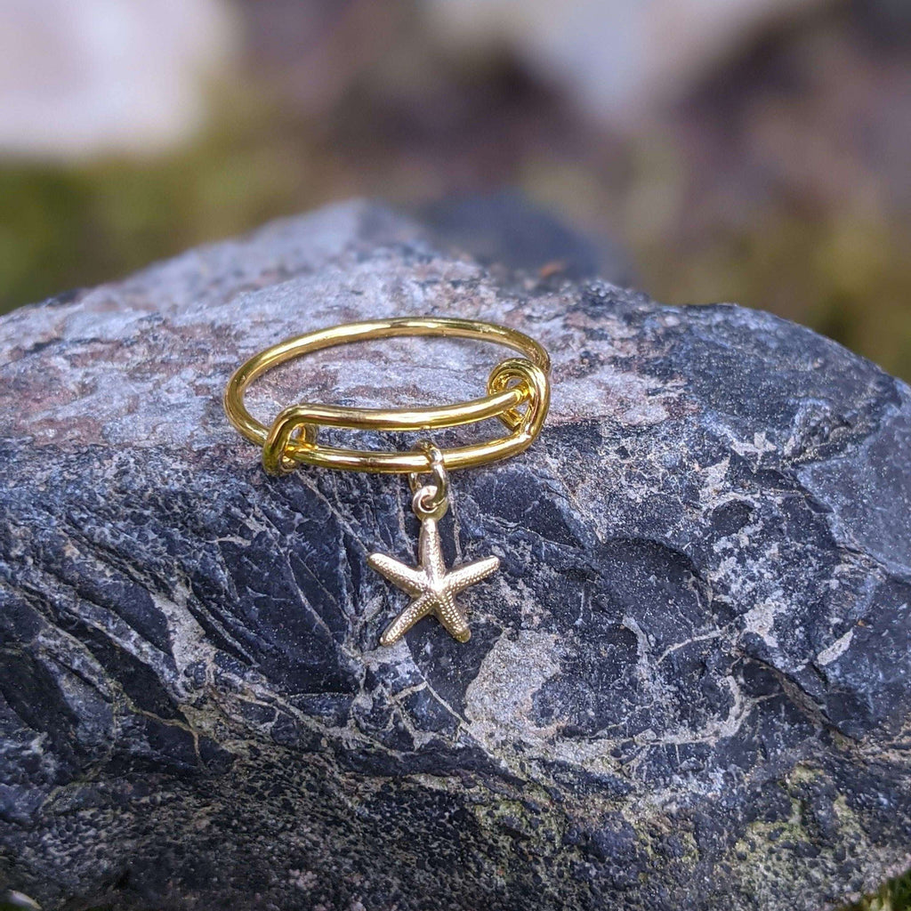 Gold Starfish Expandable Charm Ring,Gift for her