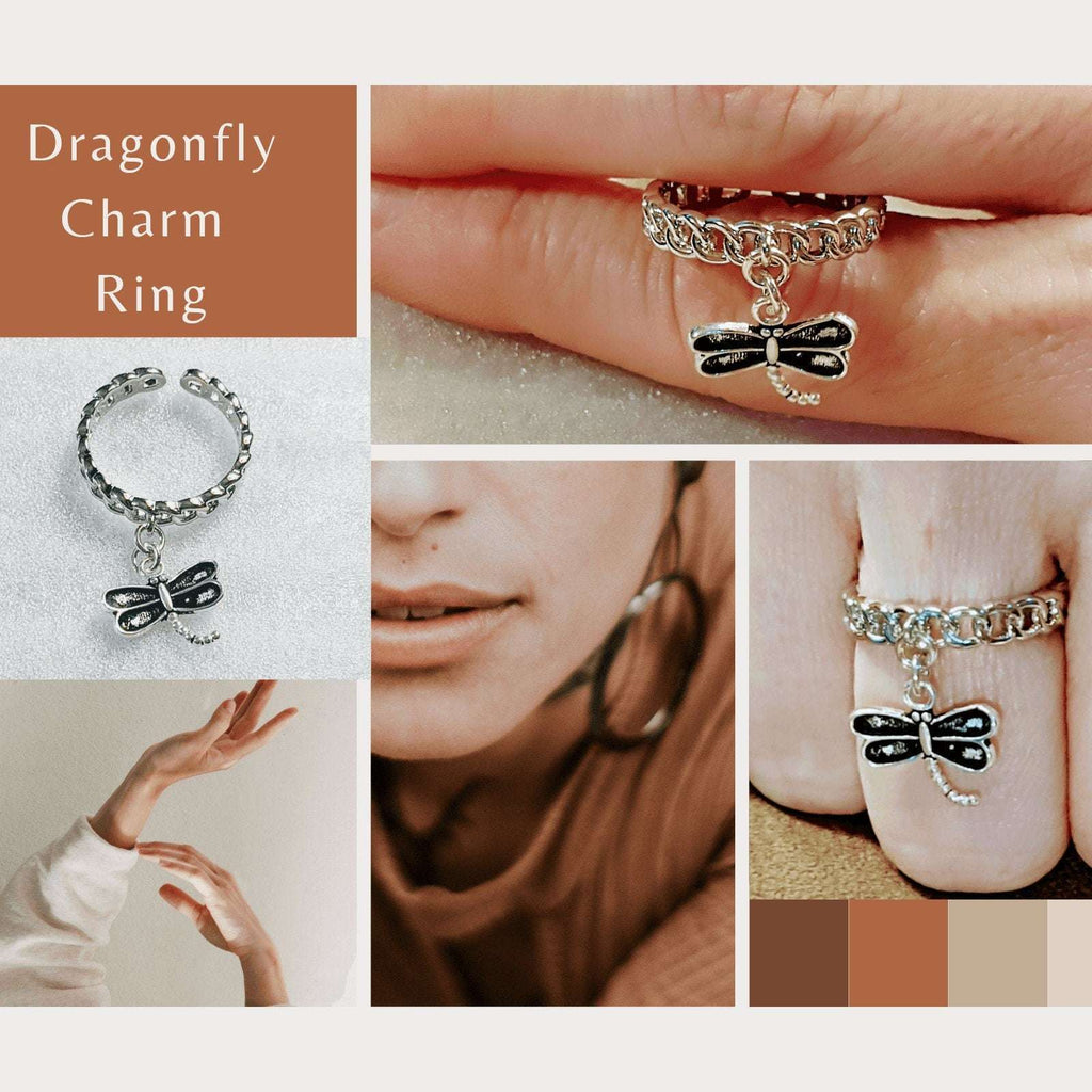Sterling Silver Dragonfly Chainlink Charm Ring