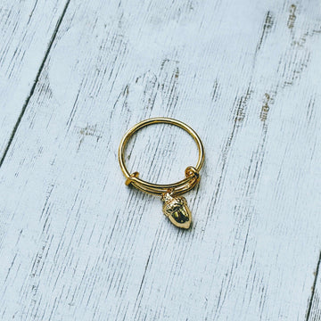 Tiny Acorn Expandable Charm Ring - Gold