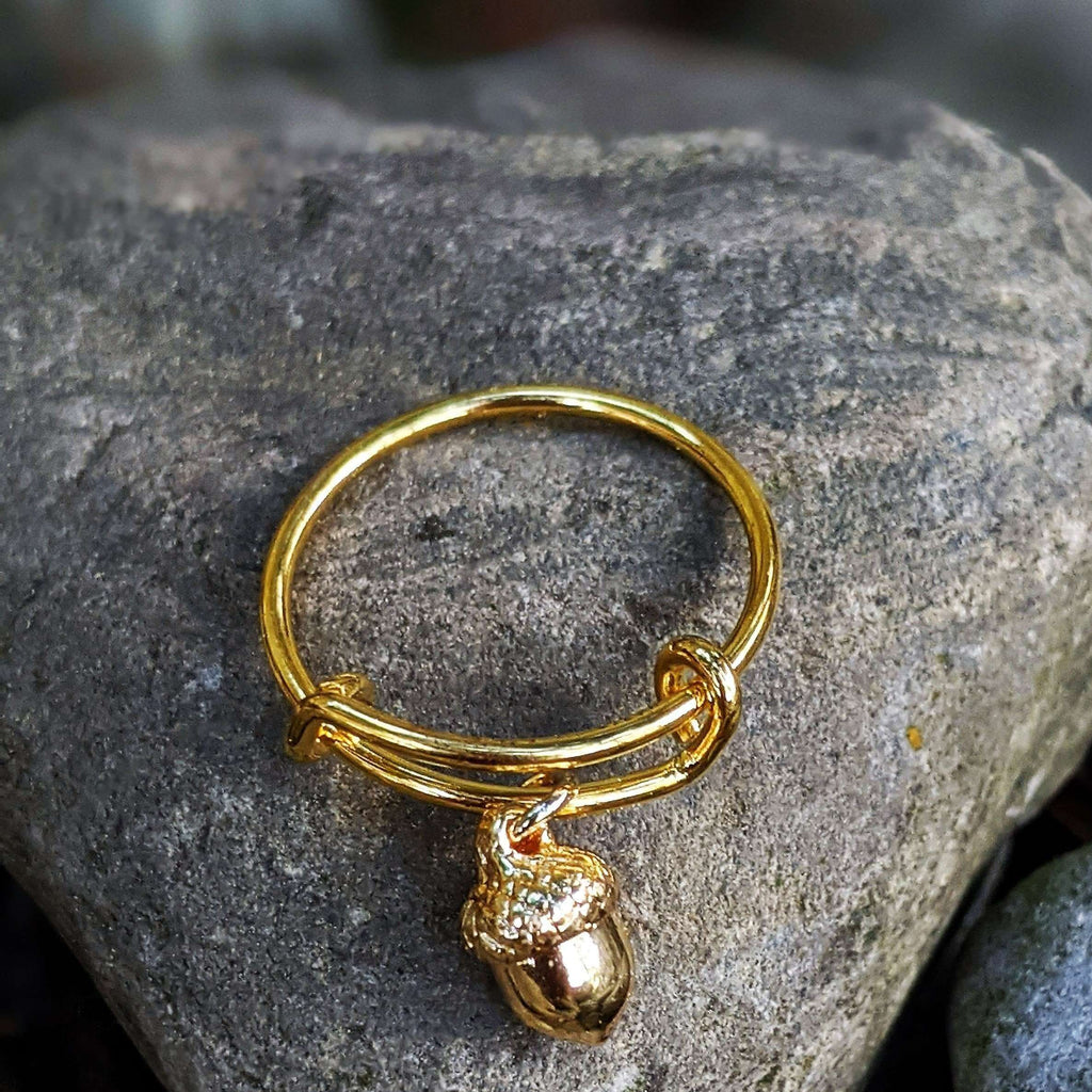 Gold Acorn Expandable Charm Ring